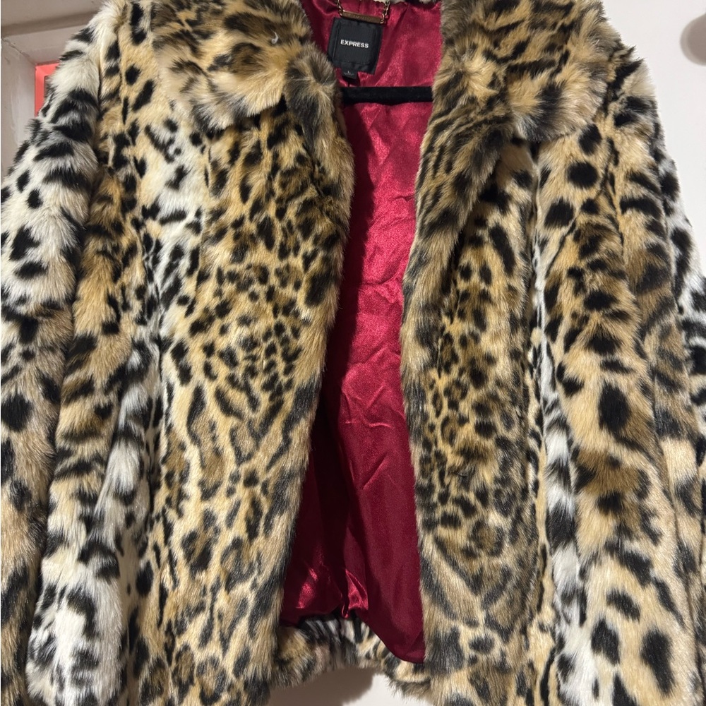 Express Leopard Print Faux Fur Jacket